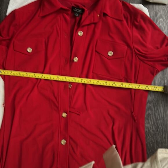 Tahari Arthur S. Levine Red Roll Tack Up Sleeve Shirtdres 12 Corporate Siren - Picture 5 of 7